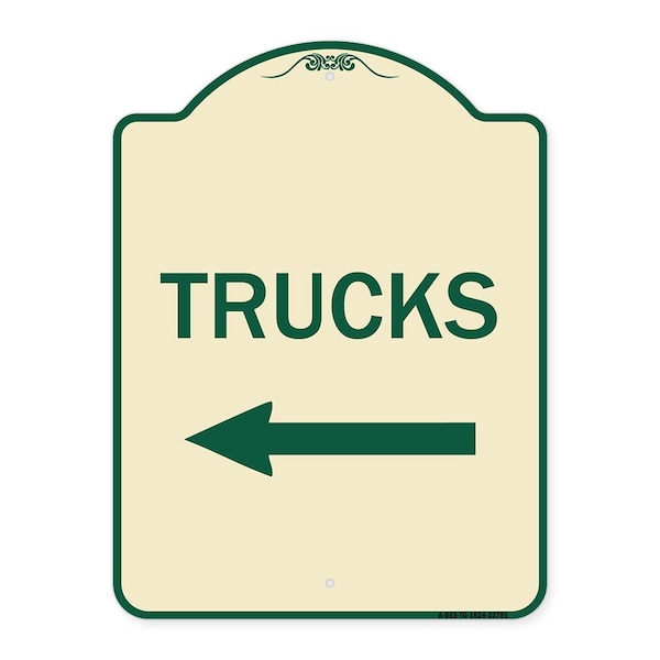 Trucks Trucks With Left Arrow Heavy-Gauge Aluminum Architectural Sign, 24" x 18", TG-1824-22781